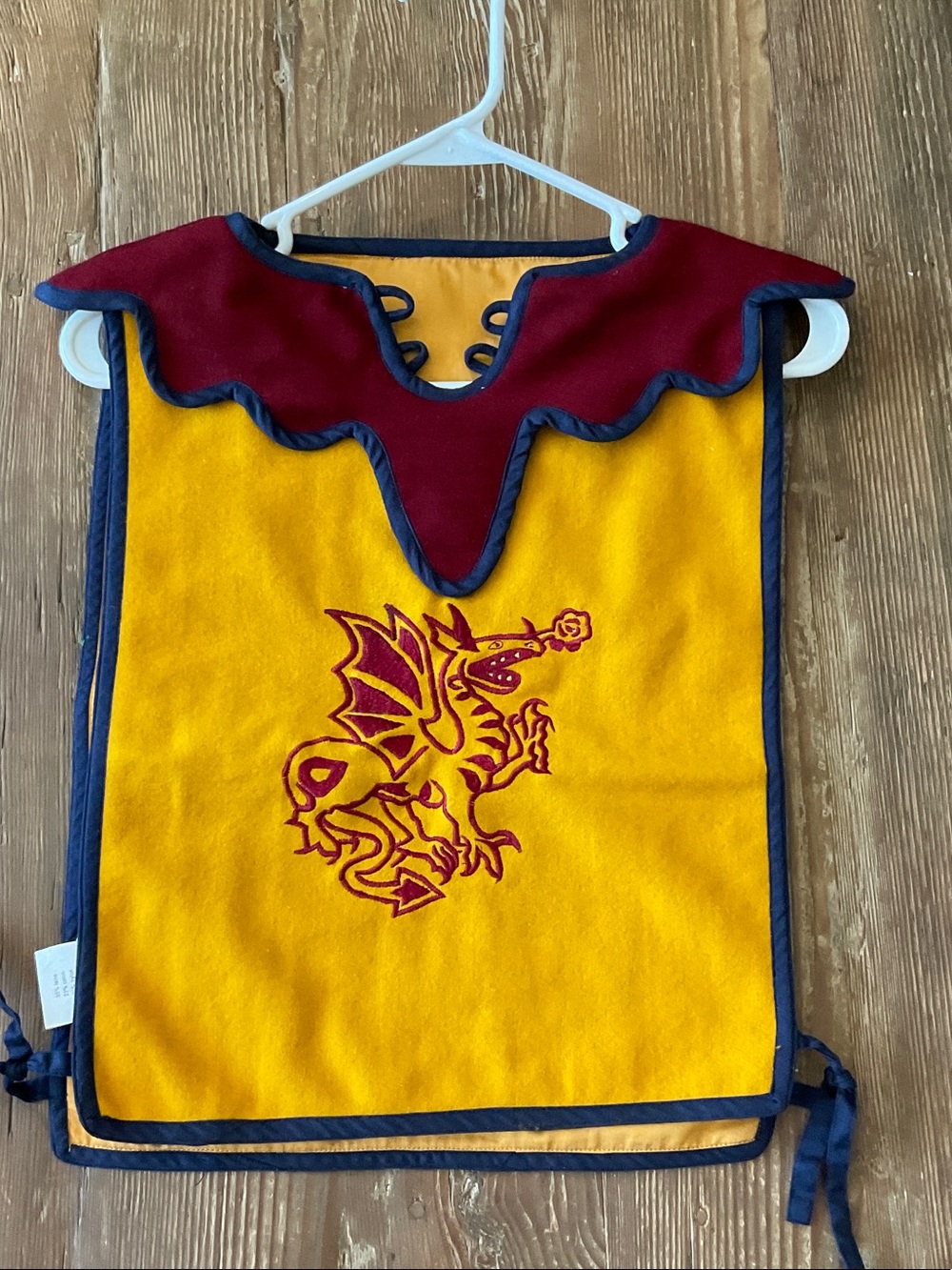 Renaissance knight Kids embroidered Dragon vest in Gold and Burgundy